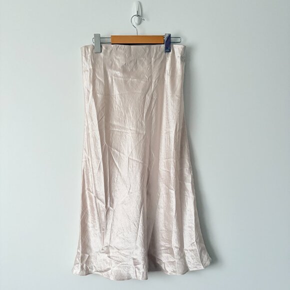 Aritzia Slip Satin Midi Skirt Nude Blush Champagne Size 10 - Picture 6 of 9